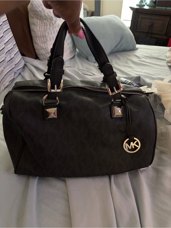 Michael Kors Handbags - Michael Kors Black MK Signature Dome Satchel with Gold Hardware